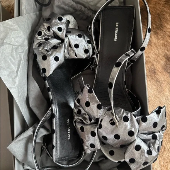 Balenciaga Metallic Heels with Black Polka Dots - Picture 2 of 6